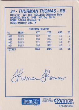 1992 Kenner Starting Lineup Cards #6744125000 Thurman Thomas Back