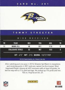 2012 Panini Prestige #281 Tommy Streeter Back