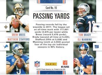 2012 Panini Prestige - League Leaders #16 Drew Brees / Tom Brady / Matthew Stafford / Eli Manning Back