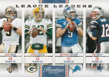 2012 Panini Prestige - League Leaders #23 Drew Brees / Aaron Rodgers / Matthew Stafford / Tom Brady Front