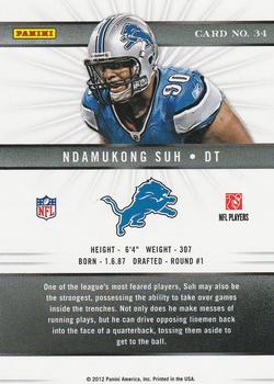 2012 Panini Elite #34 Ndamukong Suh Back