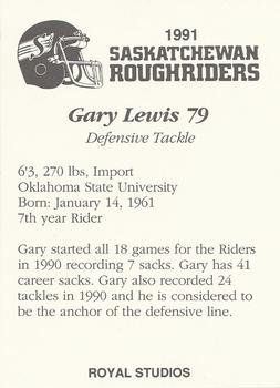 1991 Saskatchewan Roughriders #NNO Gary Lewis  Back