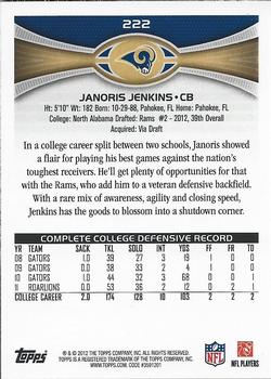 2012 Topps #222 Janoris Jenkins Back