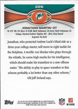 2012 Topps #226 Jonathan Martin Back