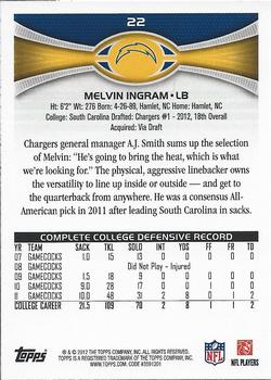 2012 Topps #22 Melvin Ingram Back