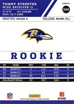 2012 Score - Scorecard #380 Tommy Streeter Back