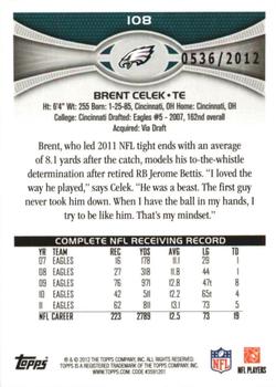 2012 Topps - Gold #108 Brent Celek Back