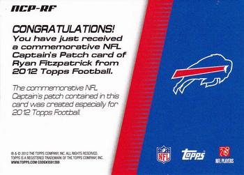 2012 Topps - NFL Captains Patches #NCP-RF Ryan Fitzpatrick Back