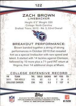 2012 Bowman - Gold #122 Zach Brown Back