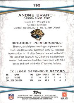 2012 Bowman #195 Andre Branch Back