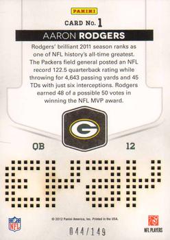 2012 Panini Elite - Prime Numbers Gold #1 Aaron Rodgers Back
