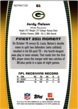 2012 Finest - Prism Refractors #61 Jordy Nelson Back