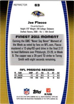 2012 Finest - Prism Refractors #63 Joe Flacco Back