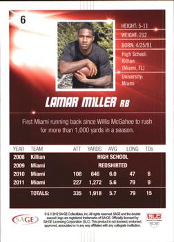 2012 SAGE HIT - Gold #6 Lamar Miller Back