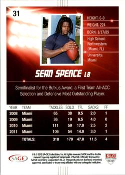 2012 SAGE HIT - Gold #31 Sean Spence Back