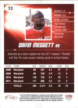 2012 SAGE HIT - Red Glitter #13 Davin Meggett Back