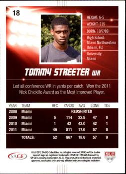 2012 SAGE HIT - Red Glitter #18 Tommy Streeter Back