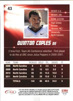 2012 SAGE HIT - Red Glitter #43 Quinton Coples Back