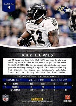 2012 Panini Prominence #9 Ray Lewis Back