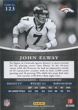 2012 Panini Prominence - Silver #123 John Elway Back