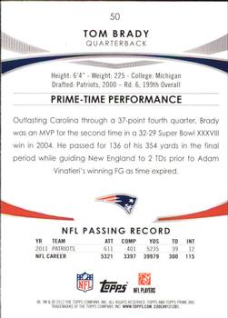 2012 Topps Prime (Hobby) #50 Tom Brady Back