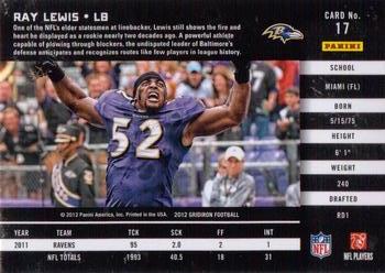 2012 Panini Gridiron #17 Ray Lewis Back