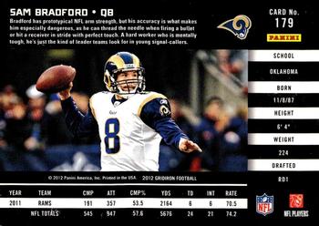 2012 Panini Gridiron #179 Sam Bradford Back