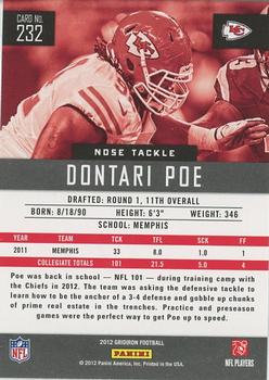 2012 Panini Gridiron #232 Dontari Poe Back