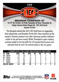 2012 Topps Chrome #143 Brandon Thompson Back