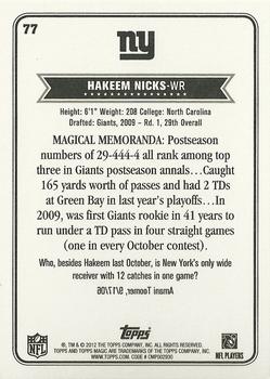 2012 Topps Magic #77 Hakeem Nicks Back