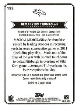 2012 Topps Magic #139 Demaryius Thomas Back