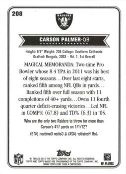 2012 Topps Magic #208 Carson Palmer Back