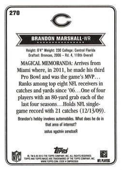 2012 Topps Magic #270 Brandon Marshall Back