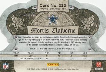 2012 Panini Crown Royale #220 Morris Claiborne Back