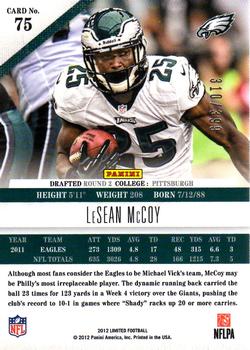 2012 Panini Limited #75 LeSean McCoy Back