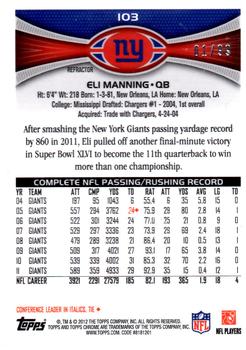 2012 Topps Chrome - Sepia Refractors #103 Eli Manning Back