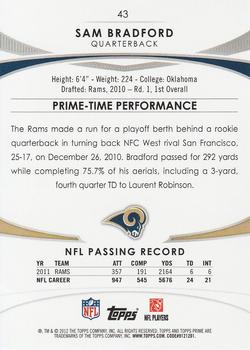 2012 Topps Prime (Retail) #43 Sam Bradford Back