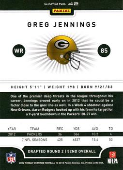 2012 Panini Totally Certified #42 Greg Jennings Back