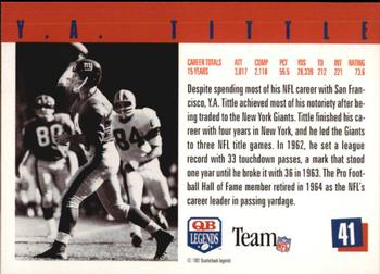 1991 Quarterback Legends #41 Y.A. Tittle Back