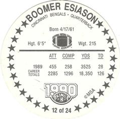 1990 King B Discs #12 Boomer Esiason Back