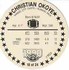 1990 King B Discs #18 Christian Okoye Back