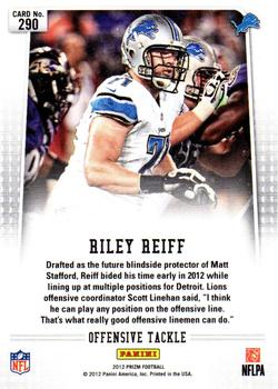 2012 Panini Prizm #290 Riley Reiff Back