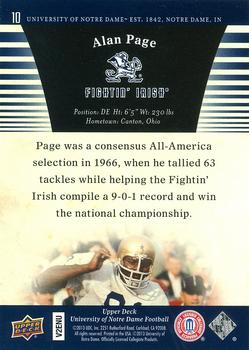 2013 Upper Deck University of Notre Dame #10 Alan Page Back