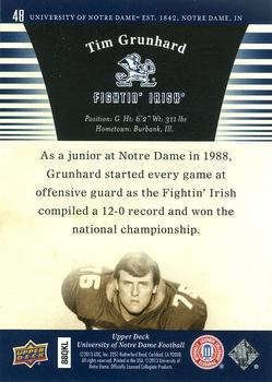 2013 Upper Deck University of Notre Dame #48 Tim Grunhard Back