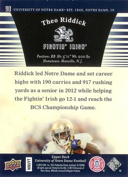 2013 Upper Deck University of Notre Dame #90 Theo Riddick Back