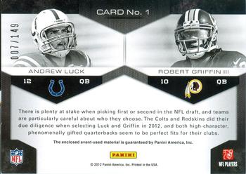 2012 Panini Momentum - Head of the Class Materials Combo #1 Andrew Luck / Robert Griffin III Back