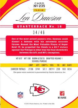 2012 Panini Certified - Mirror Blue Materials #235 Len Dawson Back