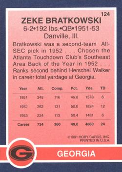 1991 Hoby Stars of the SEC #124 Zeke Bratkowski Back