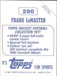 1983 Topps Stickers #290 Frank LeMaster Back