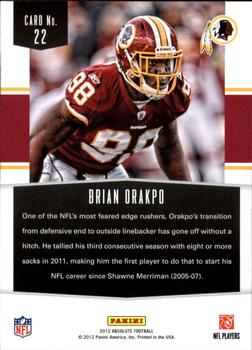 2012 Panini Absolute - Gridiron Force #22 Brian Orakpo Back